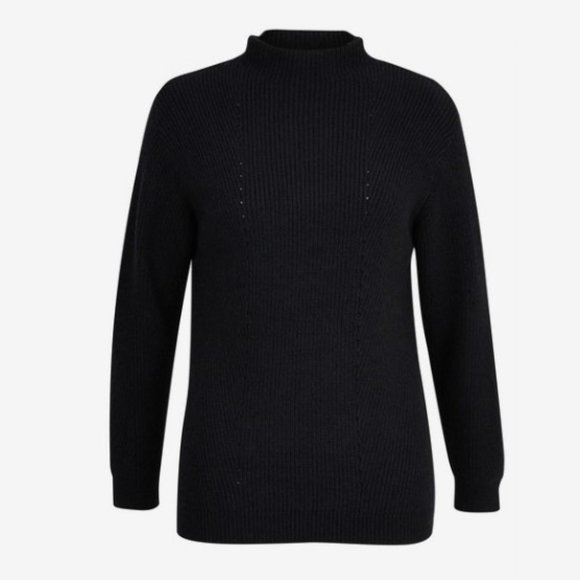 Halston Black Ribbed Pointelle Knit Mock Neck Sweater Size M - Picture 1 of 12